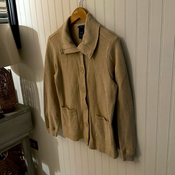 Basic Editions Tan Cardigan sz Small - Picture 6 of 15